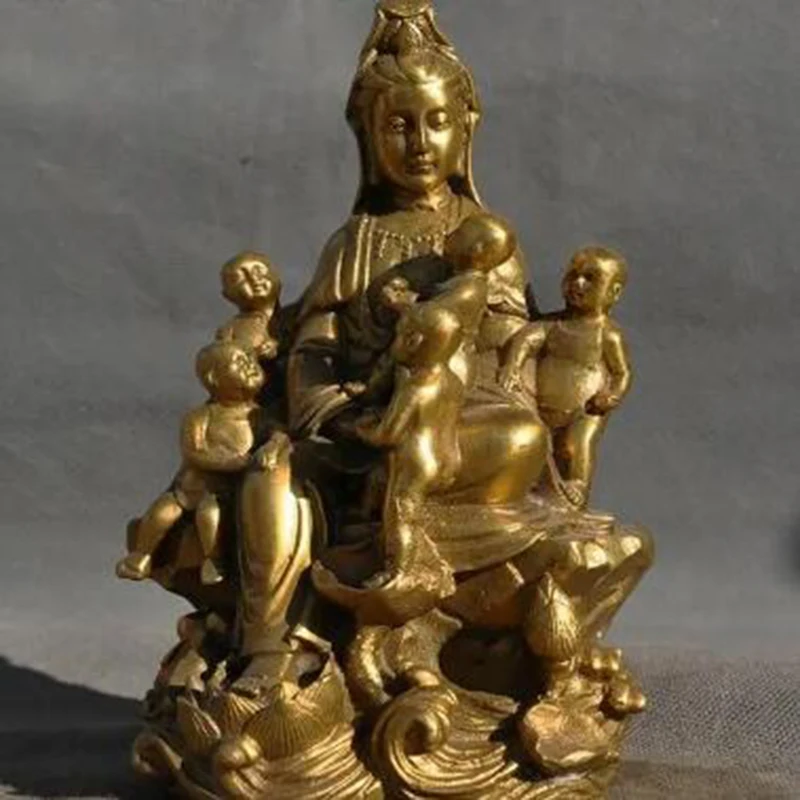 

Старая фотография brass 5 Boy Kwan-Yin Guanyin китайский буддийский