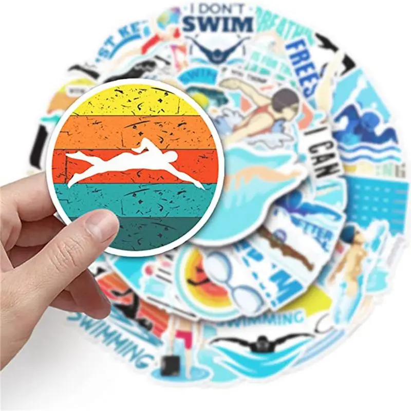 BHBL Swimming Stickers for Water Cup Laptop,Waterproof Vinyl Sticker Gift Decals for Kids, Teenage Girls, Teenages 50Pcs