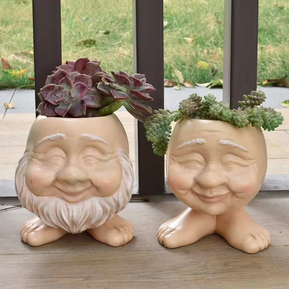 

Creative Funny Muggle Face Flower Pot Resin Crafts Handmade Succulent Flowerpot Waterproof Cute Plant Pot Home Office Desktop