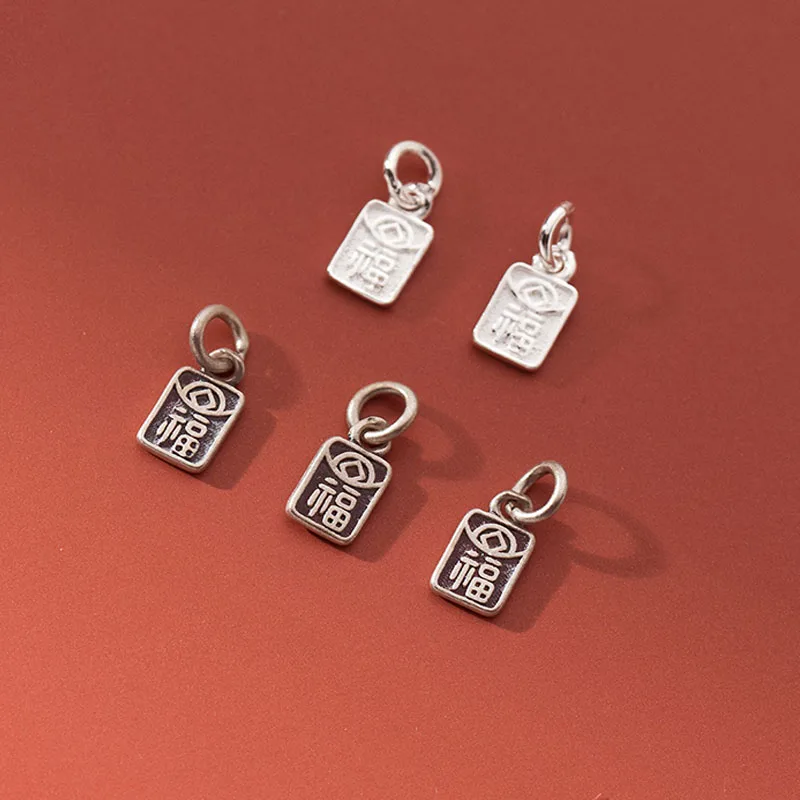 1pc 100%925 Sterling Silver Chinese Good Luck Small Pendants Women Men Jewelry Decoration Silver Pendants DIY Bracelets Earrings