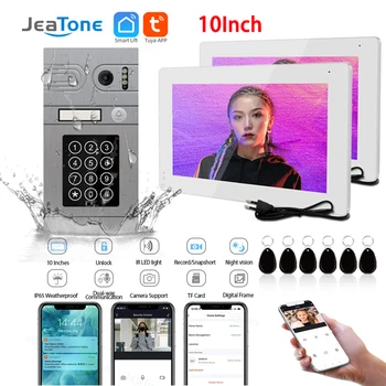 Jeatone 10Inch Video Intercom Tuya Wireless Wifi Wired RJ45 network1080p for Home Doorbell Password Swiping Card Unlock System
