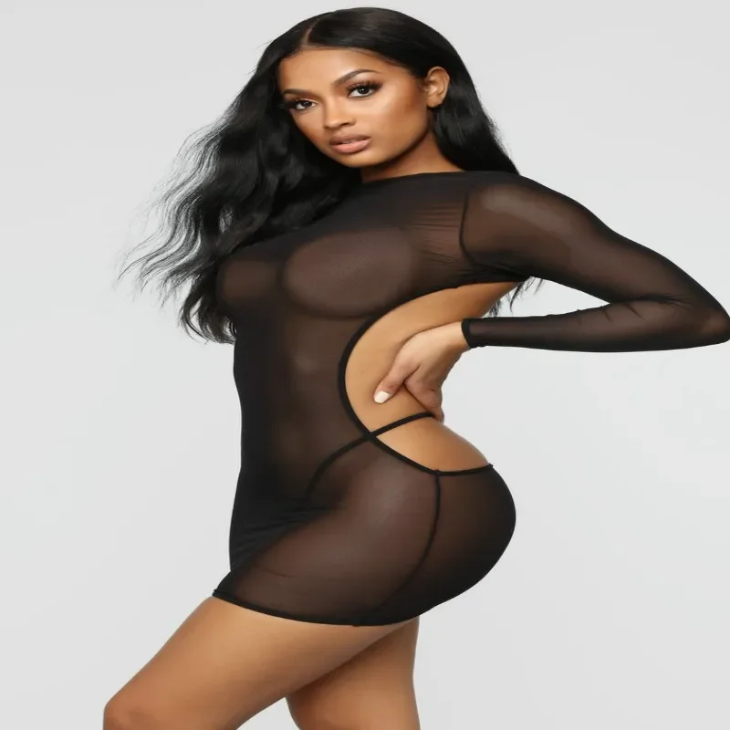BKLD الأرجواني شبكة سوداء مثير Bodycon فستان قصير شفاف 2019 الصيف المرأة كم طويل فستان بدون ظهر فستان شاطئ قصير غير رسمي