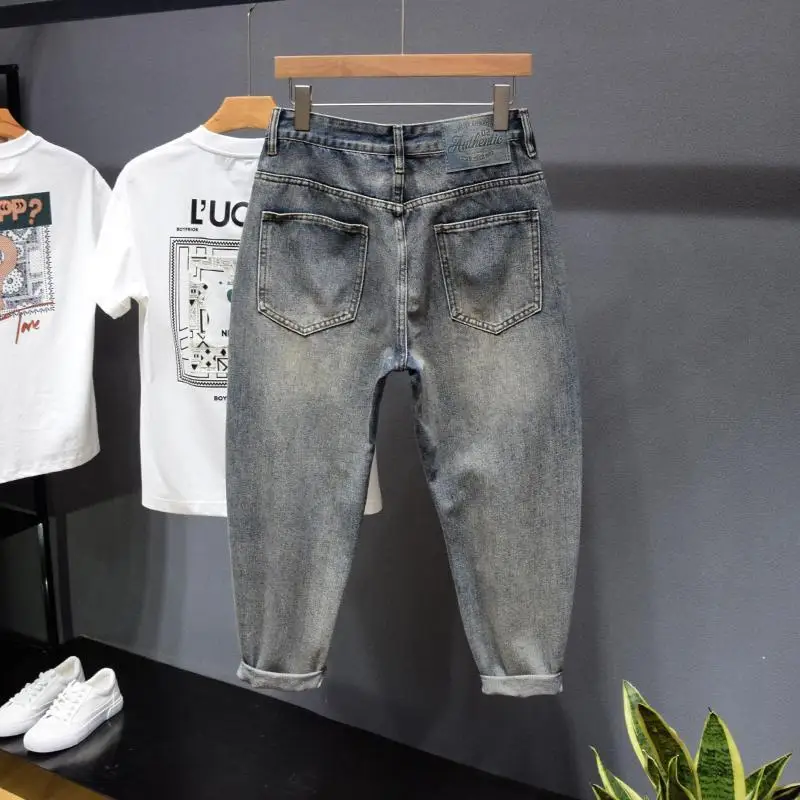 Korean Popular Clothes Slightly Fat Men's Pants High-end Harlan Radish Casual Jeans Tapered Thick Legs Vintage Washed Trousers