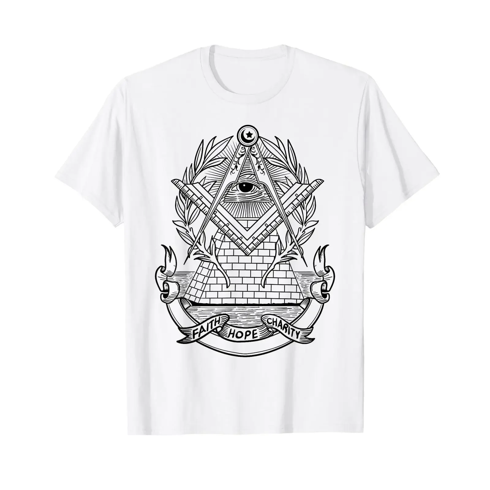 Freemason Emblem All Seeing Eye Faith Hope Charity T Shirt vintage Washed Casual homme streetwear Breathable Stretched fashion