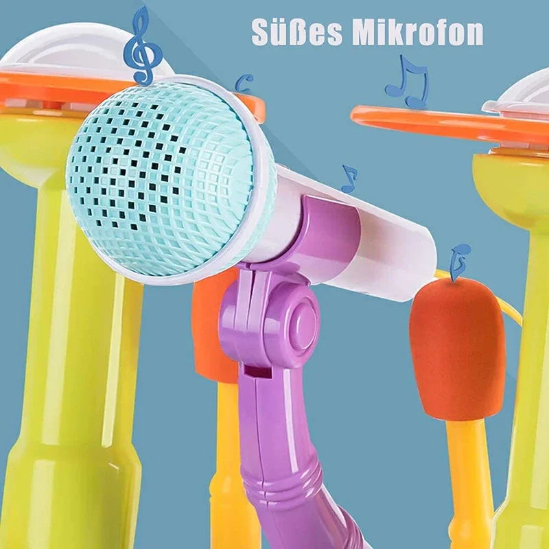 Ensemble de batterie de Jazz pour enfants, créatif avec lumière et musique, instruments éducatifs précoces pour bébés de 1 à 3 ans, jouets pour tout-petits, Microphone pour filles