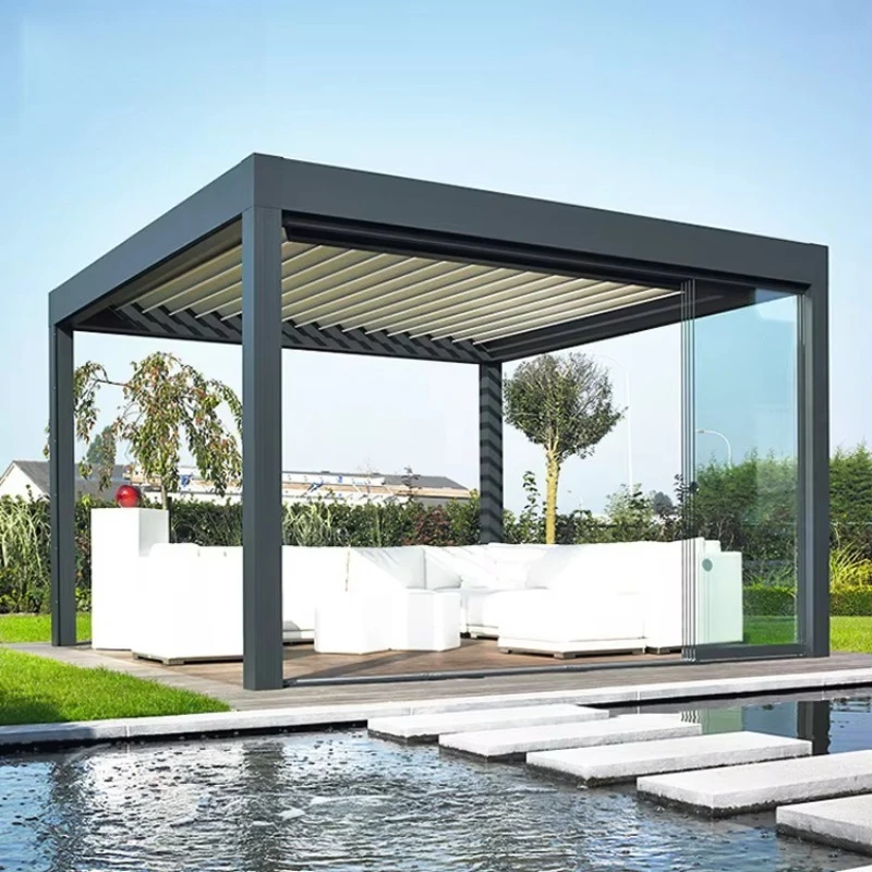

Custom Pergola Outdoor Waterproof Aluminum Pavilion Louvre Style Roof Cover Design Garden Bioclimatic Pergola