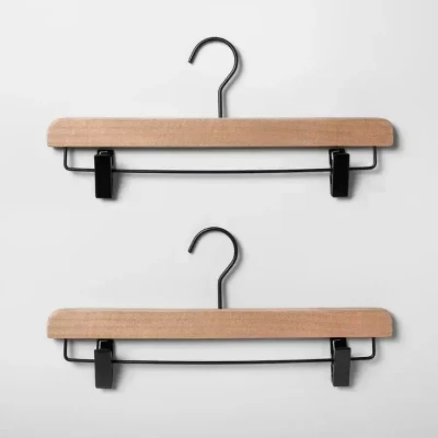 

2pk Wood Pant Hangers with Clips Natural Non-Slip Skirt & Pants Storage, Adult Use, 1 Year Warranty