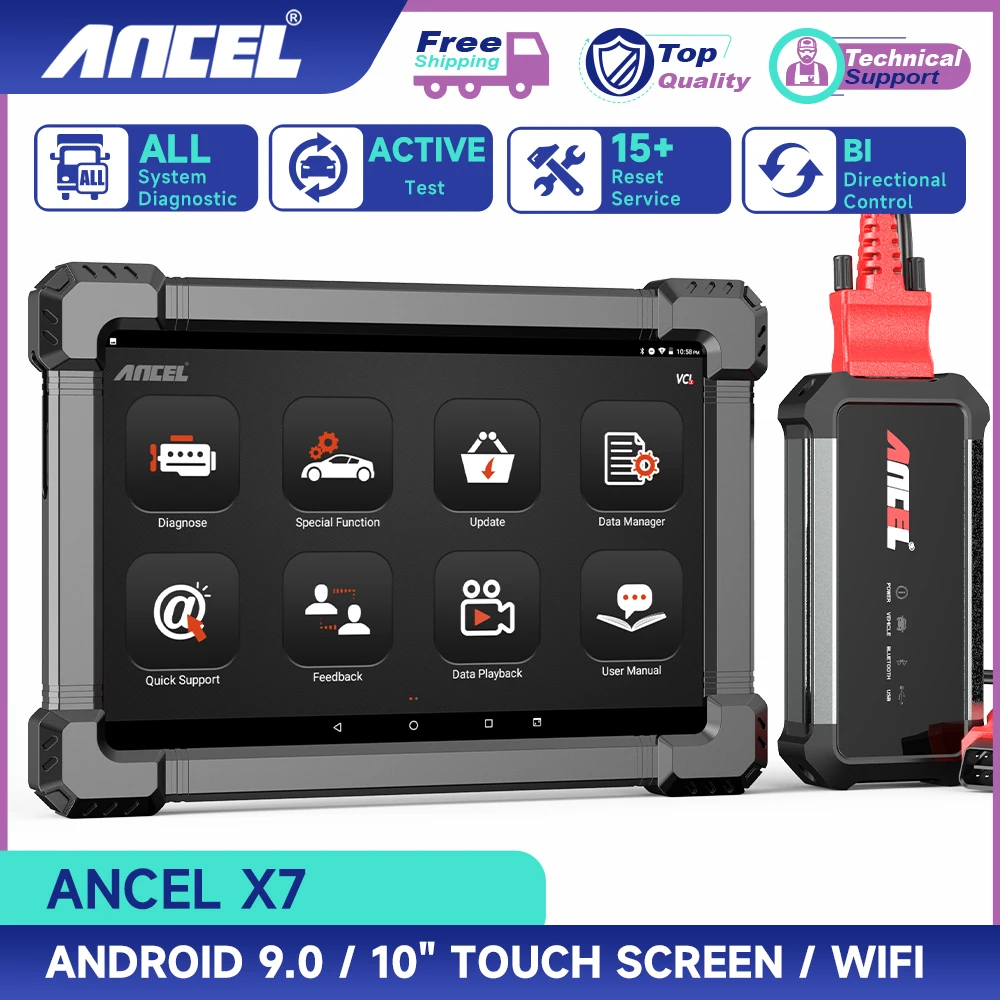 ANCEL X7 10.1" Bluetooth OBD2 Scanner Bi-directional Full System Diagnostic 10+ Reset ECU Coding For 12V Car
