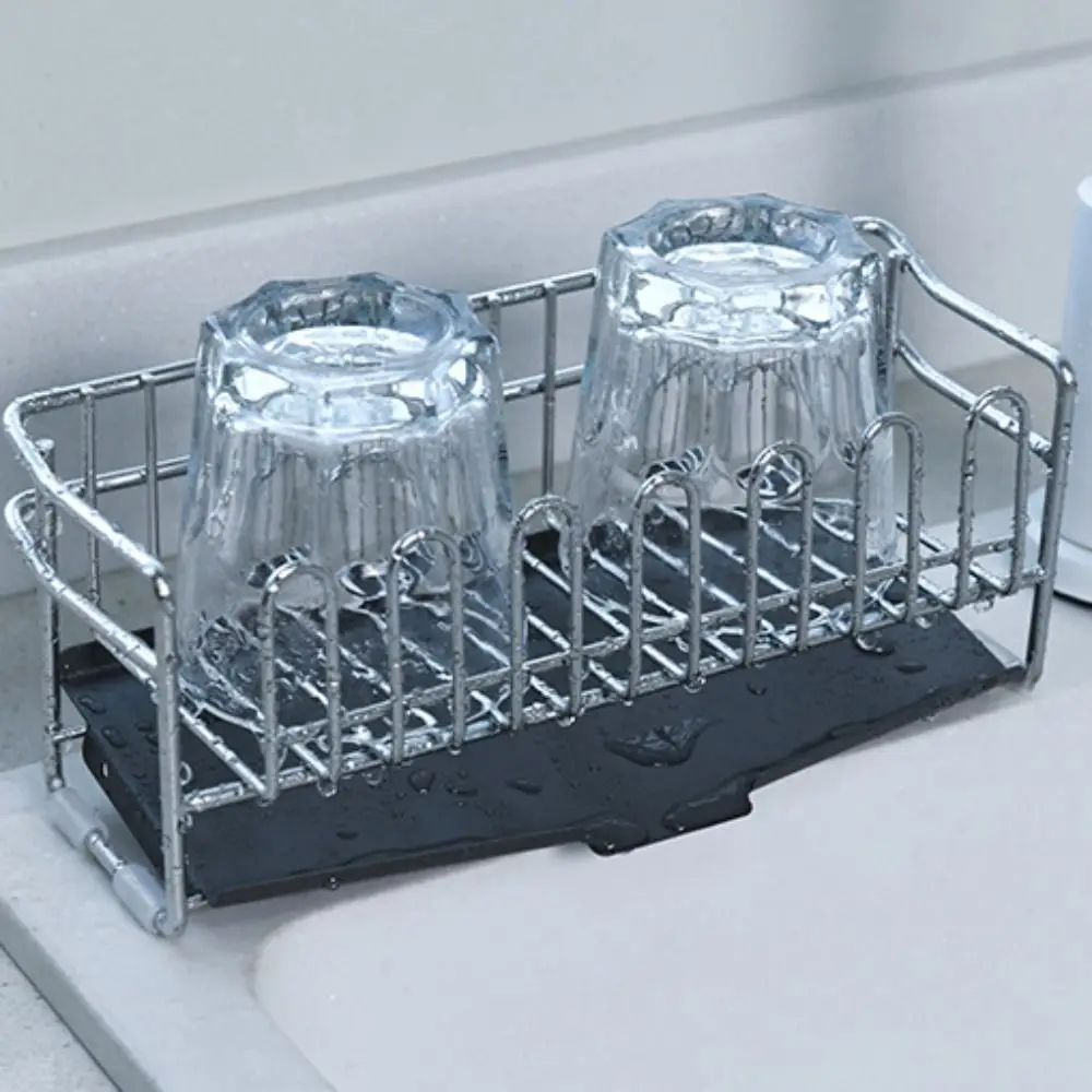 

Stainless Steel Dish Drying Rack Rust-proof with Drain Tray Sink Sponge Rack Ventilated Corrosion-resistant Kitchen Drain Rack