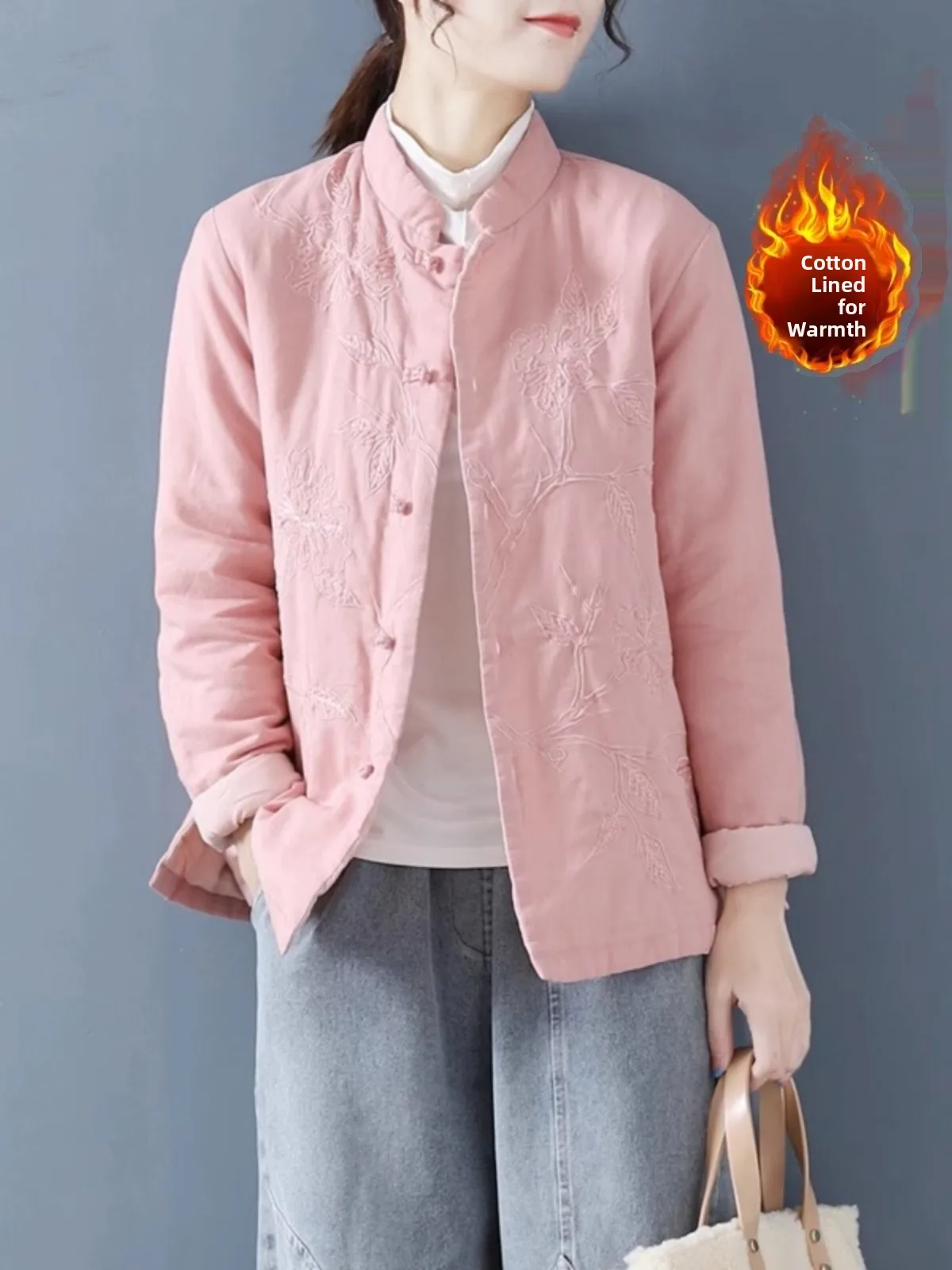 

Thiened, китайский хлопковый льняной утюг, женский осенне-зимний хлопковый дэт с вышивкой, воротник-стойка на пуговицах, антивозринный...