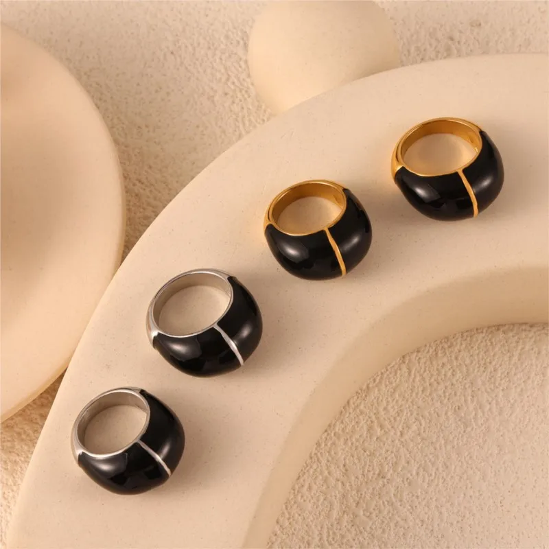 316L Stainless Steel Aesthetic Black Rings For Women Man Gold Silver Color Waterproof Women\'s Men\'s Ring Minimalist Couple Rings