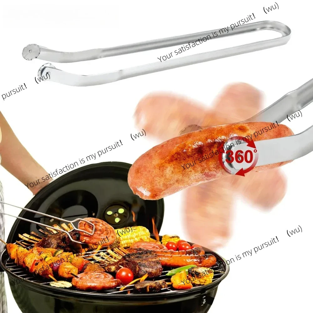 Stainless steel barbecue long handle clip for flipping bacon steak meat