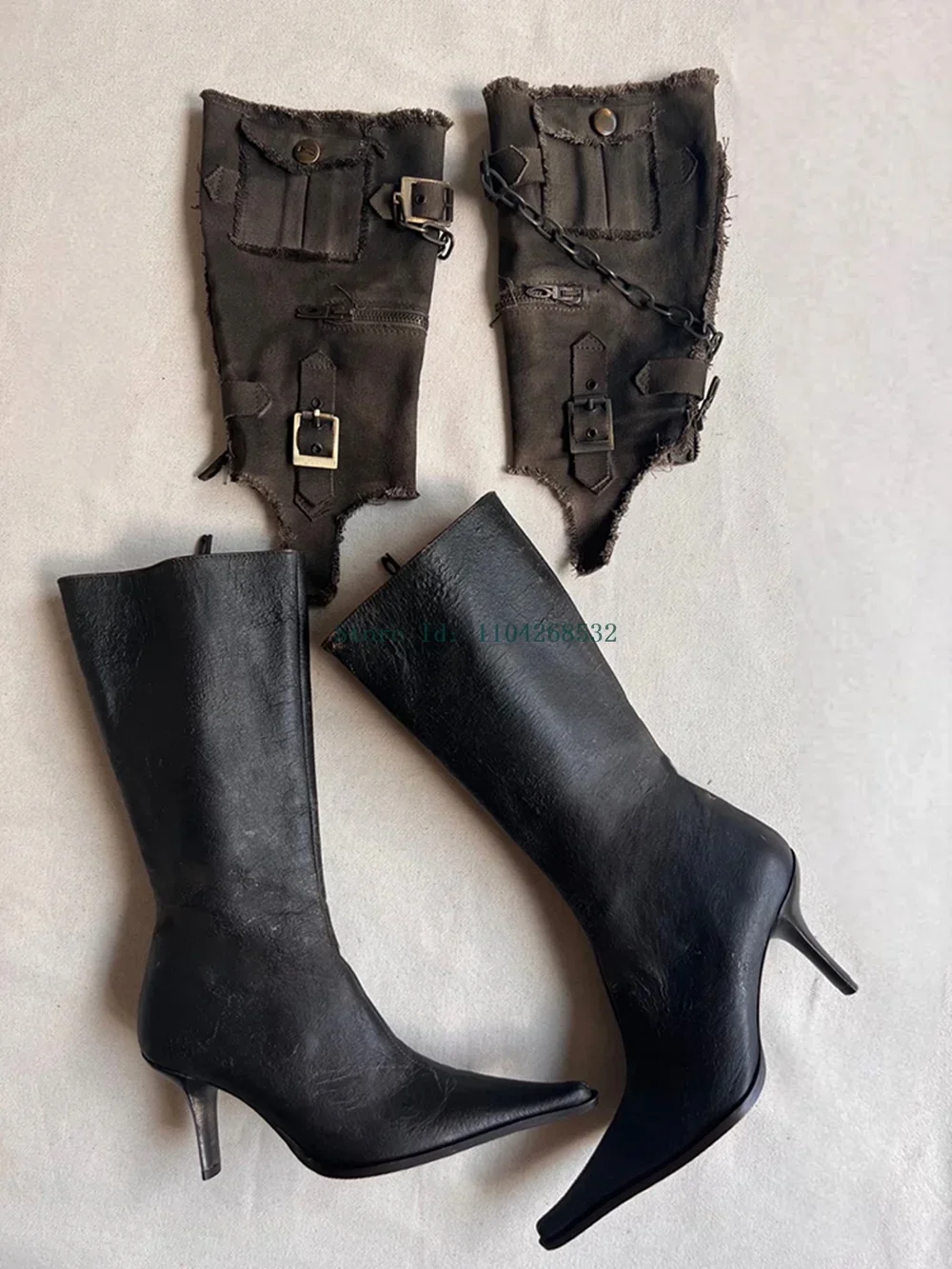

Chain Patchwork Versatile Boots Buckle Strap Pionted Toe Zipper Stiletto High Heel 2025 New Arrivals Winter Spring Autumm