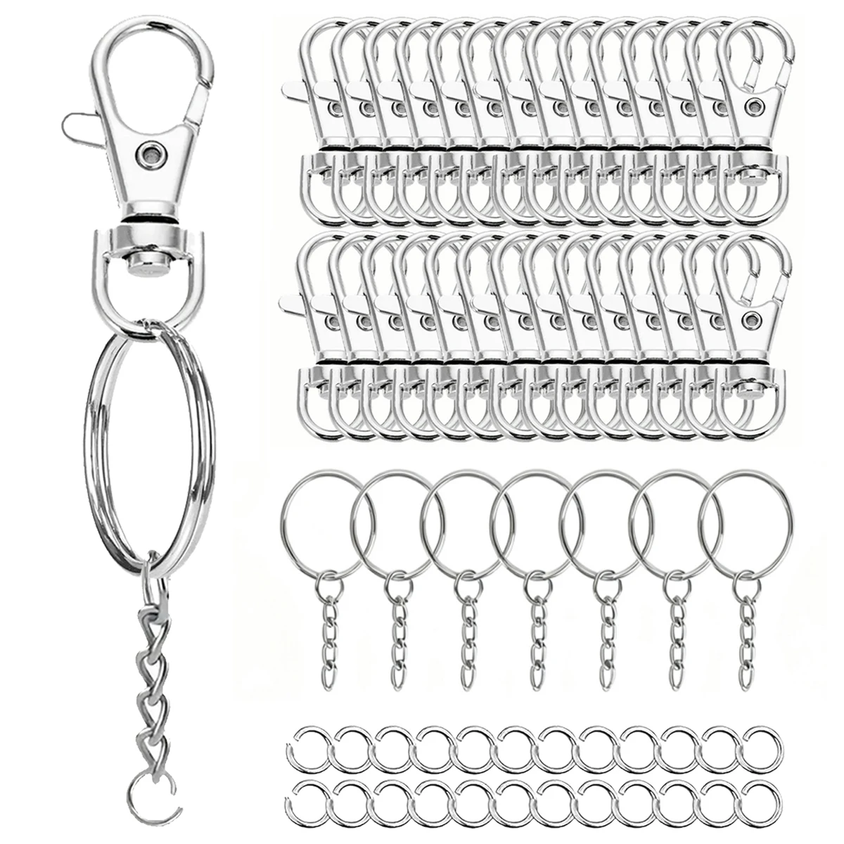 10 SETS Rotary Clasp Hook Metal Spring Chain Keychain Lobster Clasp Open Keychain Chain and Jump Ring Bulk Keychain Lanyard