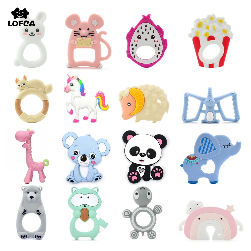 Hot Sale 1PC Silicone Teether Toys Necklace Accessories Infant Chew Toys Panda Raccoon liquid Ice Cream DIY Baby Teething
