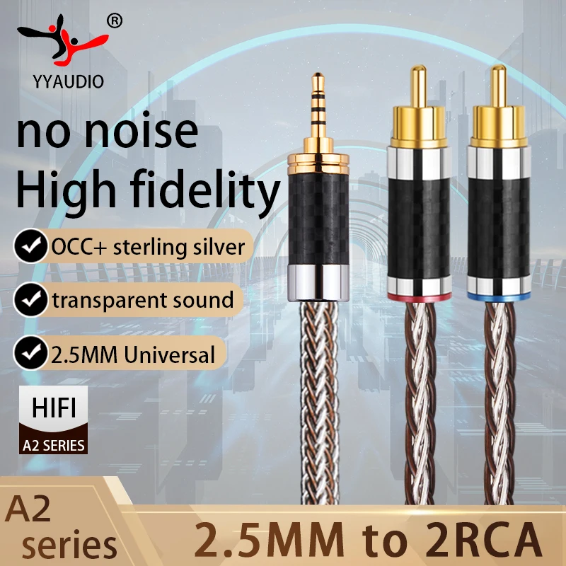 

HIFI OCC Sterling Silver RCA Cable HiFi 2.5mm to 2RCA Audio Cable RCA Jack Y Splitter for Amplifiers Audio Home Theater Cable