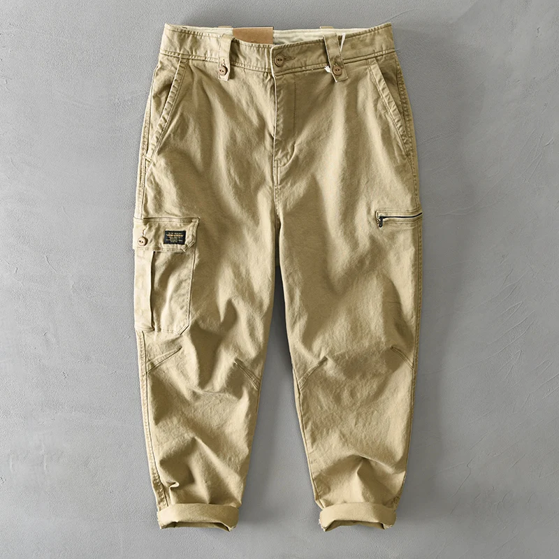 

Spring and Autumn New Pure Cotton Cargo Pants Men Multi-Pocket Casual Vintage Men Trousers