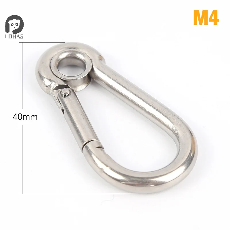 M4 M5 M6 M7 M8 Stainless Steel Carabiner Carbine Snap Hook with Eyelet Spring Buckle Key Ring