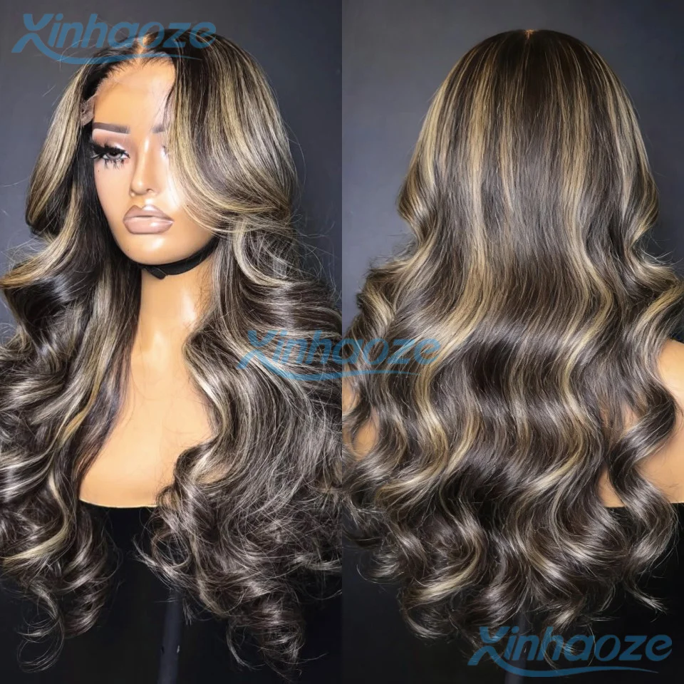 

Body Wavy Human Hair Black Blonde Highlight Brazilian 5x5 Silk Top Closure Wigs Pre Plucked Brazilian 13x6/360 Full Lace Wigs
