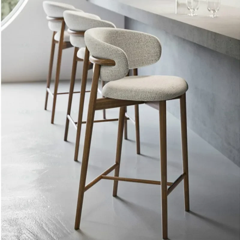 Modern simple solid wood bar chair Nordic light luxury designer fabric chair home living room bar