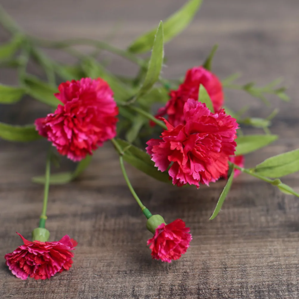 

6 Heads Single Stem Rosy Simulation Carnation Floral Set for Living Room Bedroom Dining Room Decor Fake Flower Bouquet