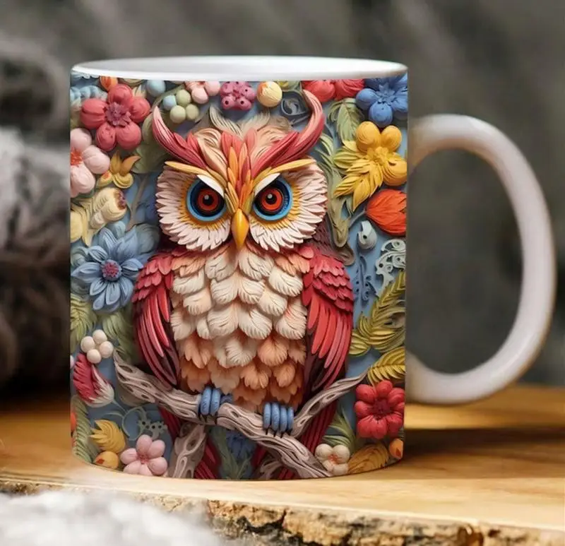 Animal Owl / Elephant / Wolf / Baby Rat Ceramic Mugs 3D Painting Mug Animal Pattern Ceramic Cups Tea Milk Coffee Cups Tea Cup