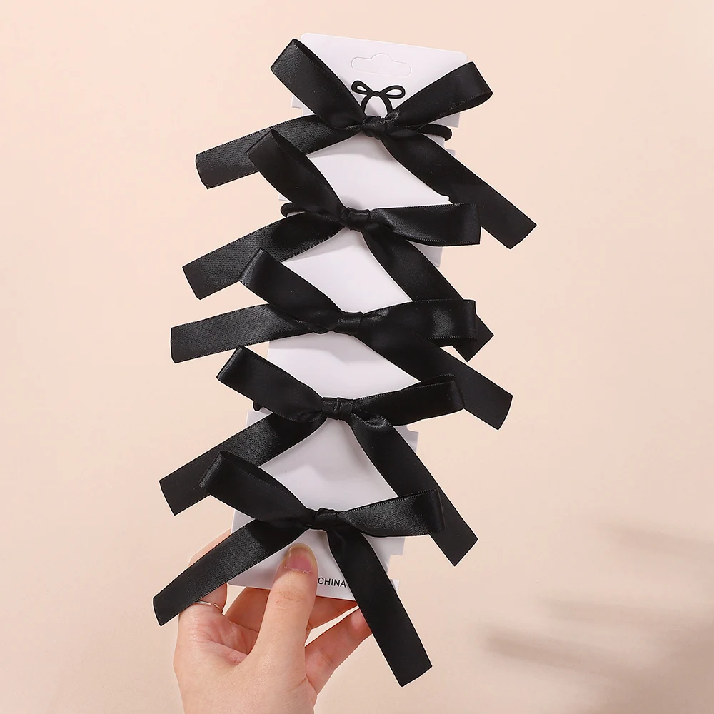 

5Pcs/Set Classic Black Bowknot Hair Ties Elastic Rubber Bands Head Ropes Women's Girls Hair Accessories for Daily Use