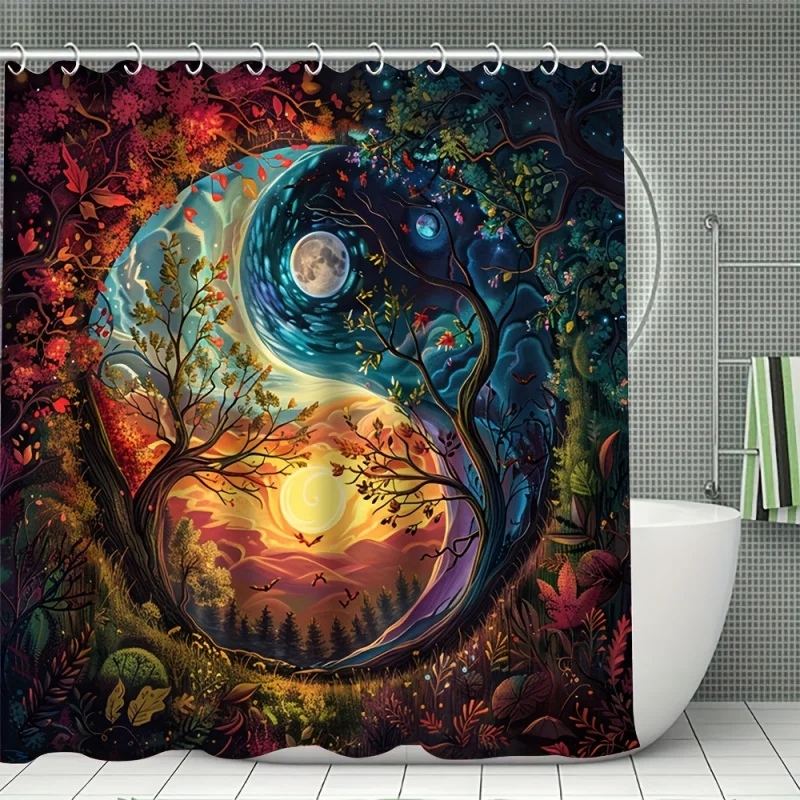 Fantasy Life Cycle Print Bathroom Set: Includes 1/4 PCS Shower Curtain, Non-Slip Bath Mats, Toilet Seat Cover, Bathroom Rug, and