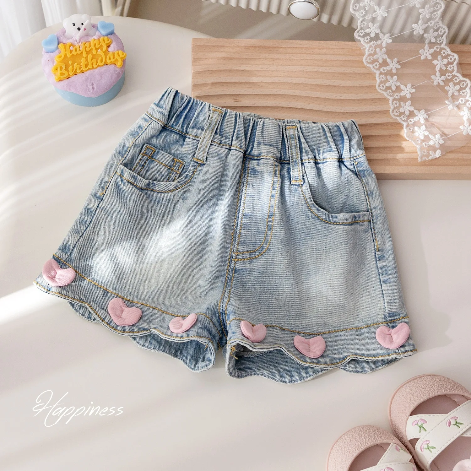 Baby Girls Lace Jean Shorts Kids Short Pants Toddler Blue Trousers 2024 Summer 1 To 6 Yrs Children\'s Clothing Fashion