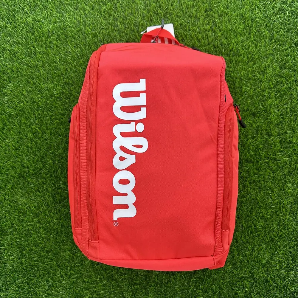 Wilson Super Tour Pro Staff 2/6/9 Pack Fine-knit Coating Tennis Bag 3-Decks Racket Backpack Racquet Bag with Thermoguard Red