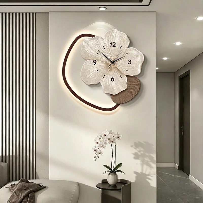 Round Nordic Style Wall Clock Night Light Elegant Living Room Digital Clock Design Nordic Relojes De Pared Home Decor Items