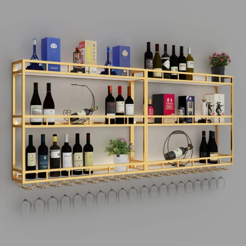 

Bar iron art industrial style wine rack wall hanging decorations Light luxury high-end wine cabinet Wall small wine cabinet