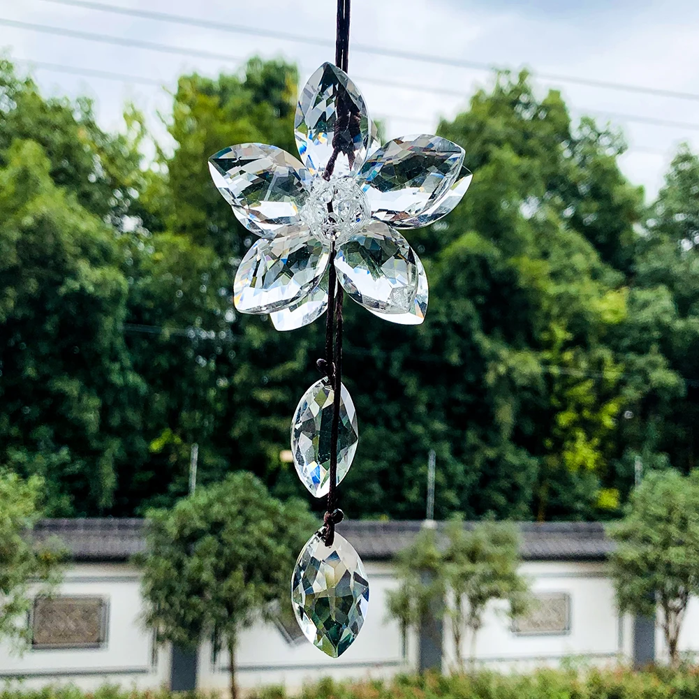 Clear Horse Eye Five-petal Flower Crystal Pendant Faceted Prism Rainbow Streamer Shiny Suncatcher Yard Garden XMAS Hanging Decor