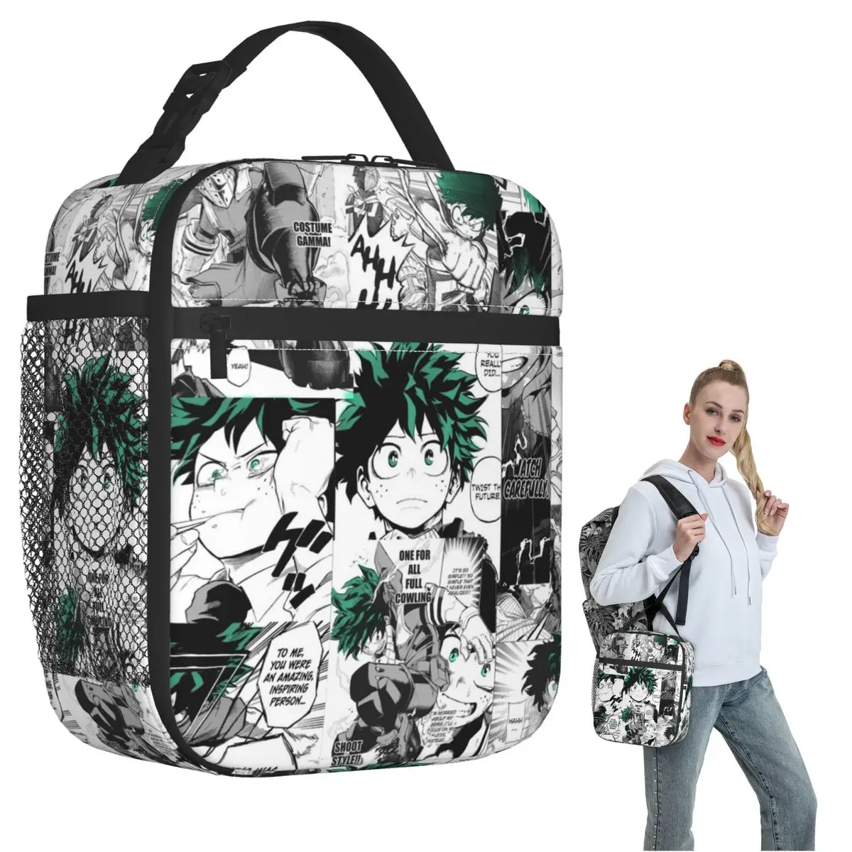 

My Hero Academia Deku Manga Коллаж Изолированная сумка для обеда для женщин и детей Портативные коробки для еды Термальный ланч-бокс Tote