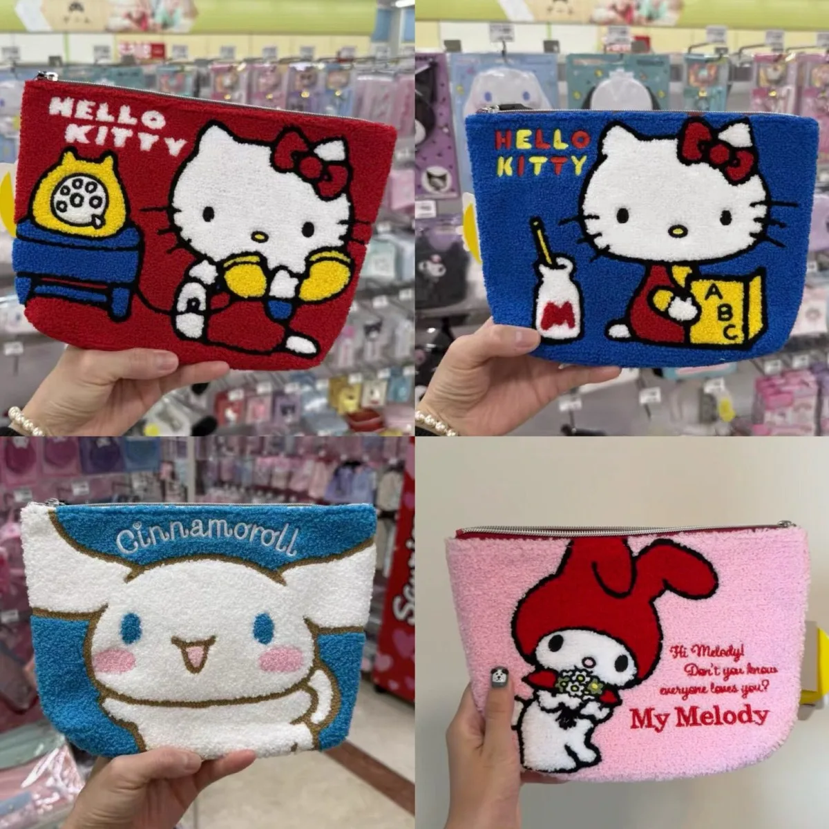 

Kawaii Sanrio Cinnamoroll Embroidered Plush Cosmetic Pouch Cartoon HelloKitty Makeup Organizer Cute Anime Holiday Gifts