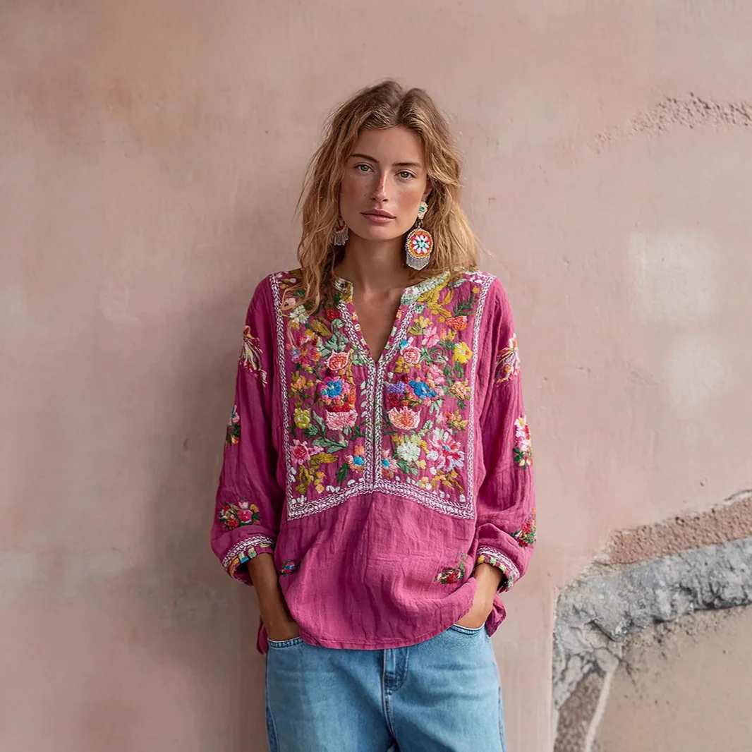 

Льняная рубашка с длинными рукавами и защитой от солнца, с цифровым принтом, пуловер с V-образным вырезом, женский тонкий топ.