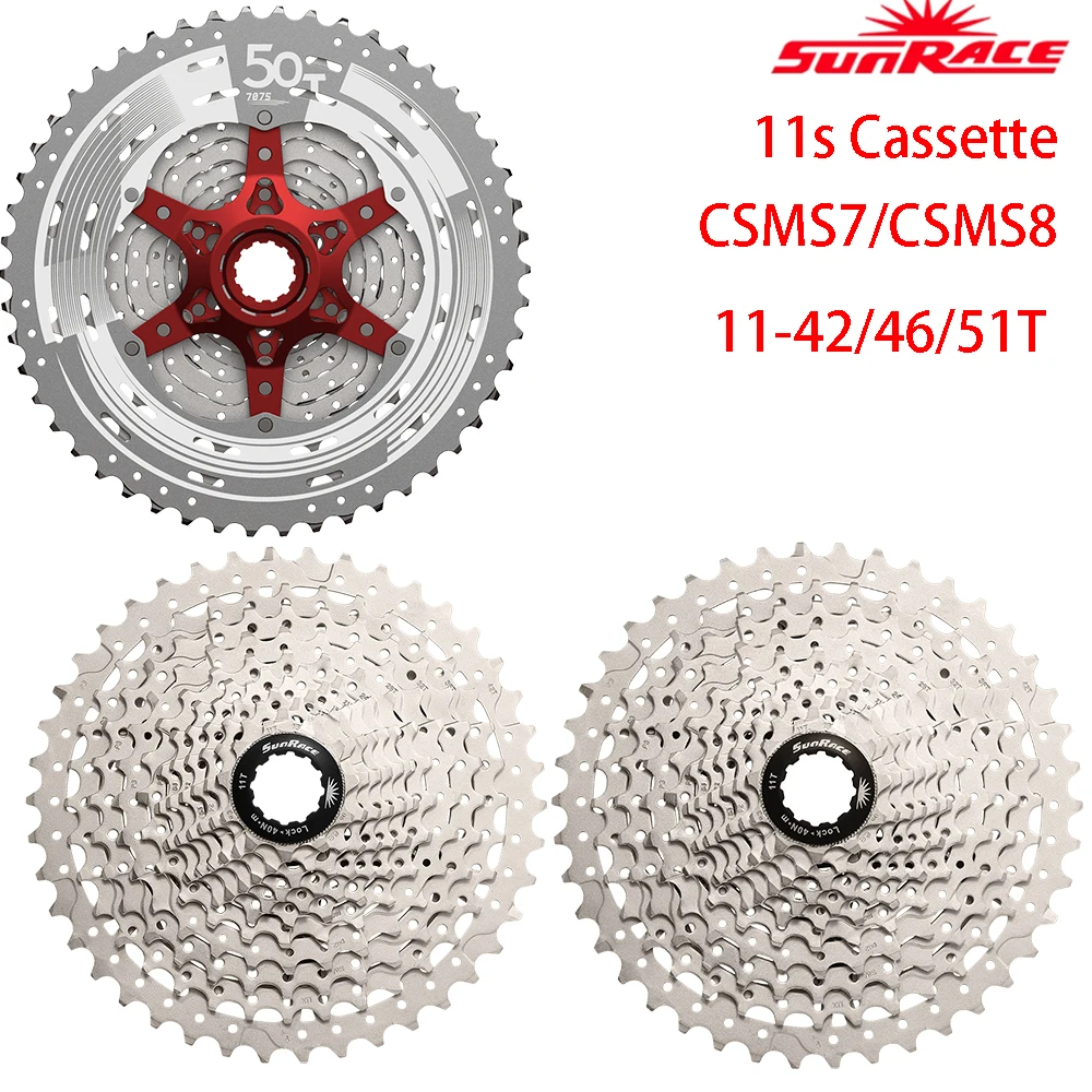 Sun Race CSMS7 CSMS8 11s Bicycle Cassette 11-42T 11-46T 11-51T Aluminum Alloy Flywheel
