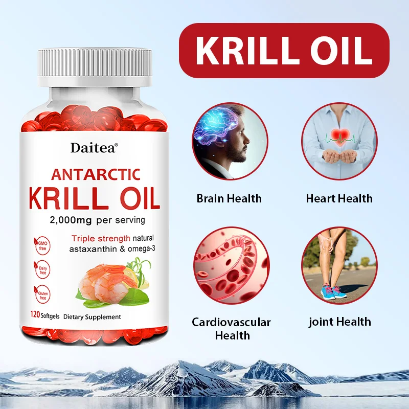 Triple Strength Antarctic Krill Oil - Rich in Natural Extracts of Omega-3 EPA and DHA To Promote Brain and Joint Health