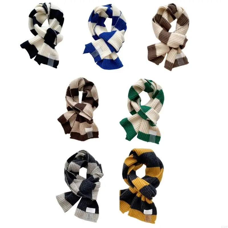 

K3NF Striped Scarf Long Knitted Scarf For Women Winter Warm Neck wrap Decorative Scarfs Neckerchief Scarfs Neck Warmer