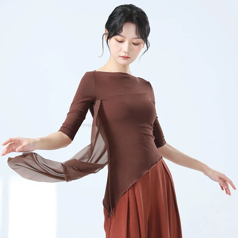 

Women's New Modern Dance Practice Suit Dance Classical Dance Chiffon Body Dancewear Lady Vintage Dance Dress Top Dance Top