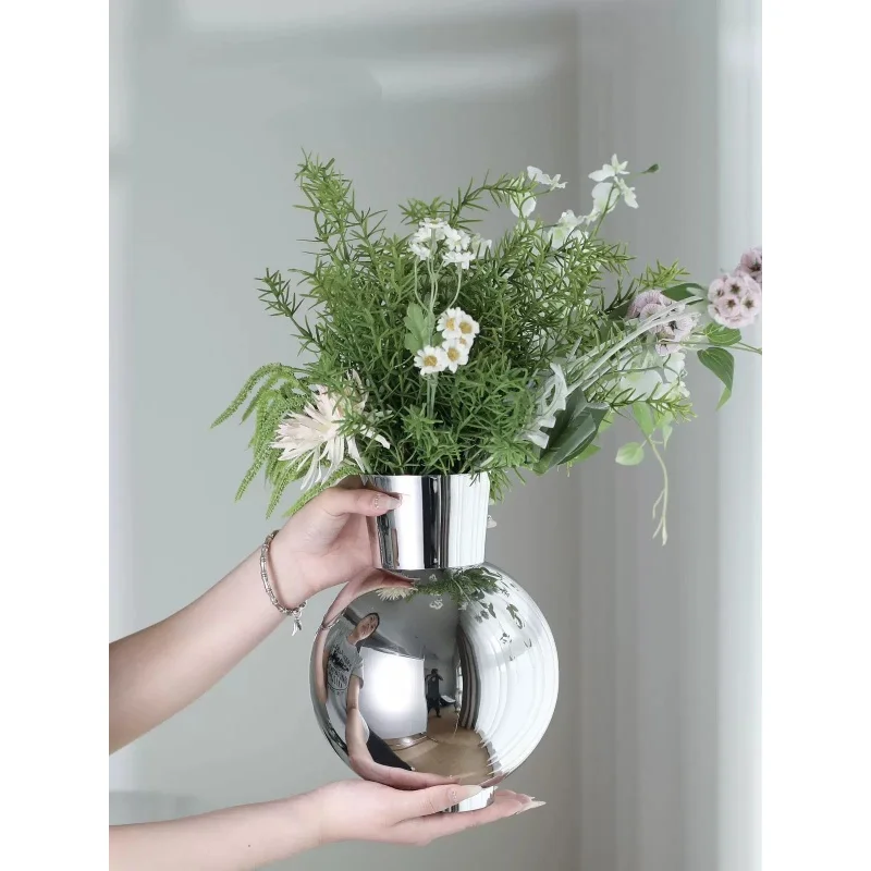 Nordic home decor stainles steel mirrorfaced vase din table live room decorative item, flower arrangement vessel, Instagram gift