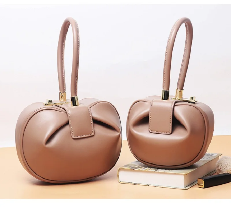 VIELINE New Fashion Women Wonton Bucket Bag One-Handle Bag Small Round Handbag Underarm Bag