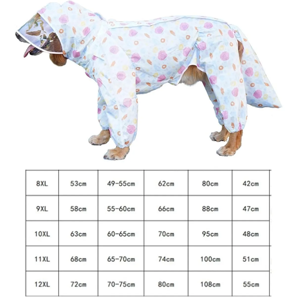 Extra Large Dog Hooded Raincoat with Transparent Brim, Breathable 4-Legged Design, Cartoon Print for Labrador & Golden Retriever