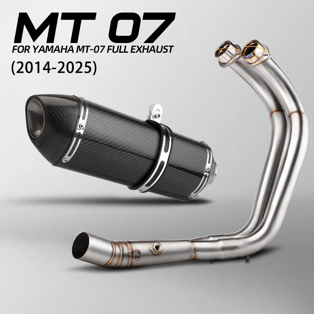 

Полная выхлопная система мотоцикла для R7 MT07 FZ07 XSR700 Tracer 7 2014-2025, передняя соединительная труба R77, карбоновый глушитель с комплектом DB Killer