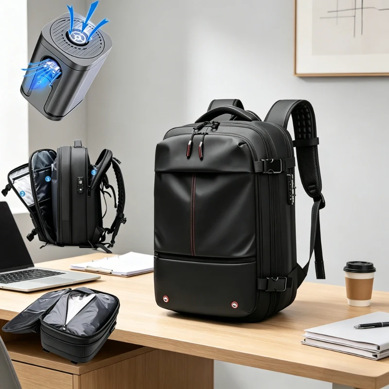 

2026 New Travel Men 17 inch Laptop Backpack vacuum compression Backpack Business Large Capacity school Backpack