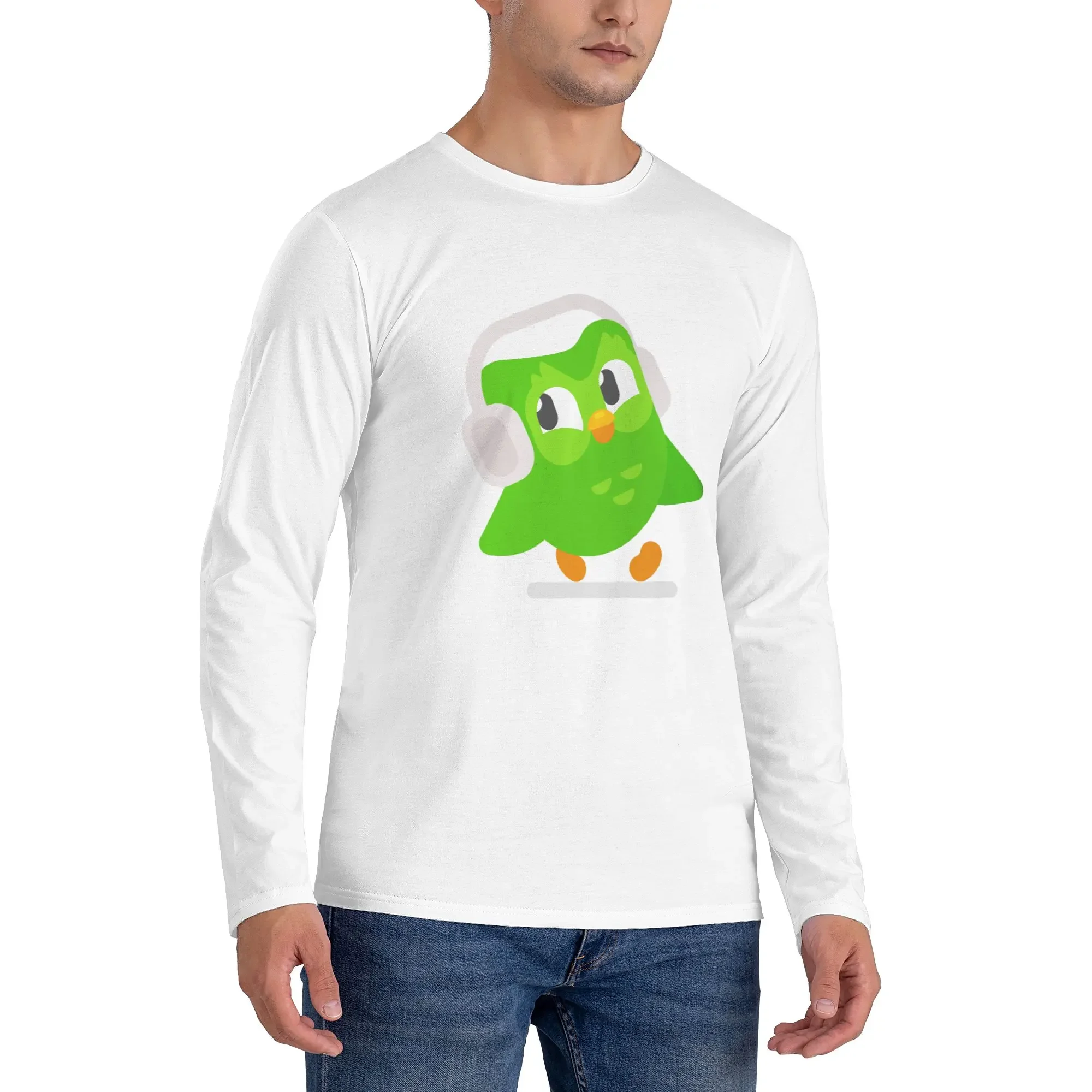 

Duolingo Owl Duo Men's Long Sleeved T-shirt Casual Round Neck T shirts Spring and Autumn Men tops