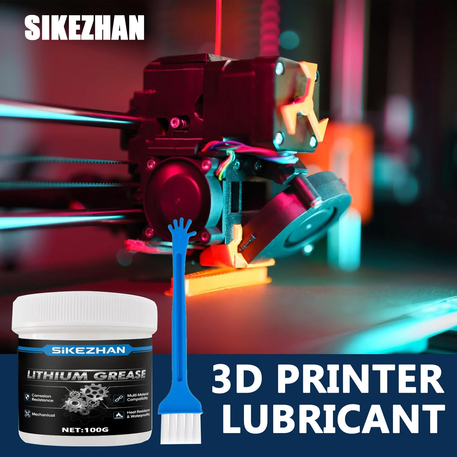 شحم صيانة الطابعة ثلاثية الأبعاد - تركيبة ليثيوم، تقلل الضوضاء والارتداء، للقضبان الخطية/المسمار الرصاص/المحمل، مضاد للتآكل + الفرشاة