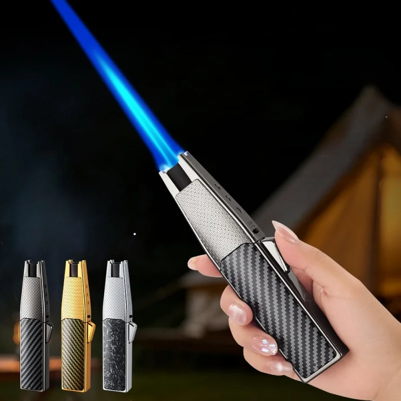 Slim Ignition Stick, Woven Carbon Coating, Textured Grip Area, Spear-shaped Tip, Alloy Casing, Stable Blue Flame, Reusable