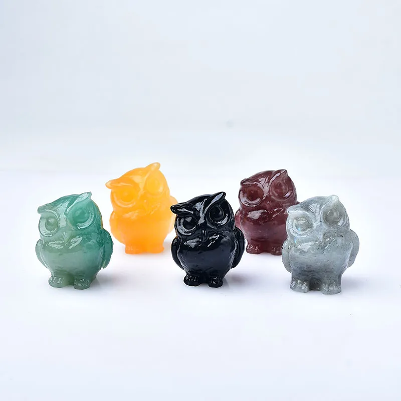 1PC Natural Crystal Owl Stone Animal Ornaments Carvings Owl Guardian Stone Crafts Small Decoration Home Decor Christmas Present