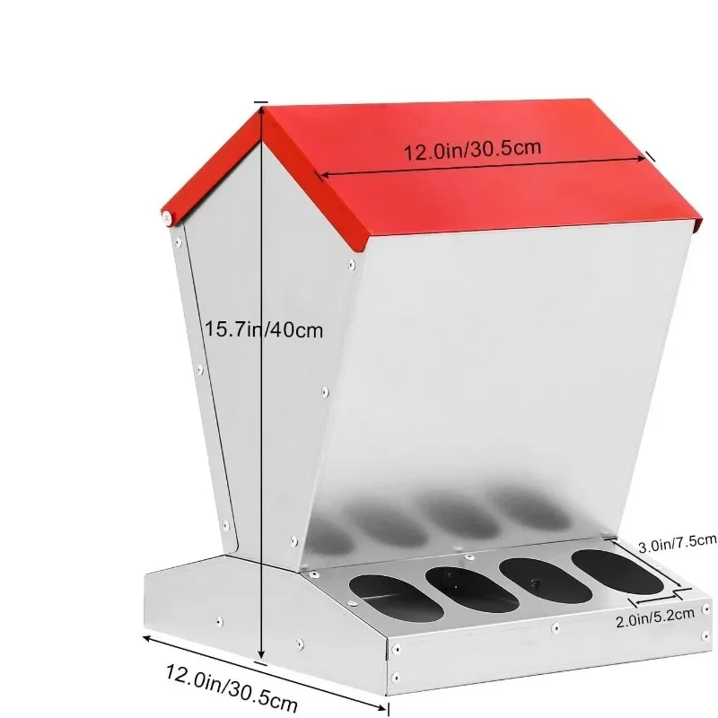 Galvanized Chicken Feeder, Outdoor Weatherproof Metal Poultry Feeder, Coop Feeder, Spire Automatic Chicken Feeding